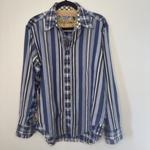 Robert Graham Men’s Button Down Shirt Blue And White Medium - Picture 1 of 6